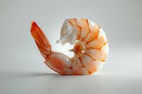 Fresh cooked shrimp with tail on isolated against light gray background, showcasing vibrant orange and white coloration for seafood cuisine.