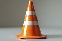 Orange and white striped traffic cone on neutral background, isolated safety equipment for road construction and maintenance work zones.