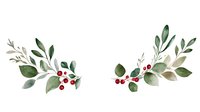 Watercolor botanical corner elements with green leaves and red berries, isolated on white background for wedding stationery and holiday designs.