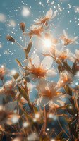 Dreamy spring cherry blossoms against blue sky with magical bokeh effect and sunlight. Perfect for romantic greeting cards, wedding invitations and nature-inspired designs.