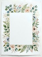 Botanical floral frame with roses, ferns, and eucalyptus leaves on white background. Isolated design element suitable for invitations, cards, and print projects.
