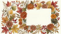 Autumn floral frame with chrysanthemums, maple leaves, and berries surrounding a blank space for text, watercolor style on white background.