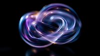 Glowing abstract light trails form dynamic swirls in purple and blue colors against black background, creating ethereal motion effect for technology designs.