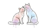 Two adorable cats showing affection by touching noses in gentle pastel colors on white background isolated for design use in greeting cards and pet themes.