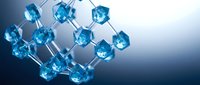 Blue molecular structure model with connected atoms and bonds for scientific research, chemistry education, and biotechnology presentations.