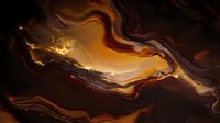 Dramatic fluid art in rich brown and gold tones creates luxurious marble effect with flowing curves and organic movement. Abstract background for elegant designs.