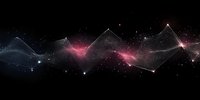 Abstract digital wave visualization with glowing geometric mesh lines against dark space background with pink nebula effects and starlight elements.