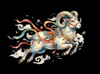 Mythical ram with flowing colorful ribbons and ornamental swirls, isolated on transparent background. Ready for t-shirt design, clipart, stickers, sublimation, and print-on-demand products.