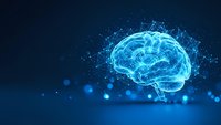 Digital brain with glowing neural networks and connections on dark blue background for artificial intelligence and technology concepts.