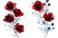 Red poppy flowers with gray leaves watercolor botanical illustration isolated on white background for wedding invitations greeting cards scrapbooking.