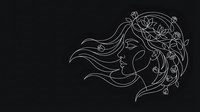 Elegant line art portrait of woman with flowing hair adorned with floral crown on black background. Minimalist botanical design for modern decor projects.
