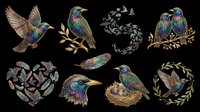 Starling birds isolated on transparent background, ready for t-shirt design, clipart, stickers, sublimation and print-on-demand products.