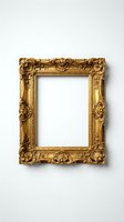 Ornate golden baroque picture frame with intricate carved floral details, isolated on white background, ready for art, photo, or design use.