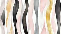 Vertical wavy stripes in black, gold, gray, pink and white create a modern, flowing pattern suitable for wallpaper, fabric and home decor.