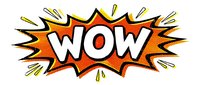 Comic book style WOW explosion burst with orange and yellow colors on transparent background for graphic design and promotional materials.