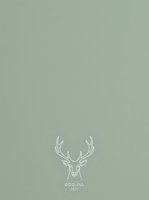 Minimalist line drawing of deer head with antlers on muted sage green background, featuring Scandinavian holiday text, suitable for festive greeting cards and seasonal designs.