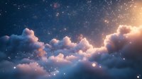 Magical night sky with glowing pink clouds illuminated by starlight and cosmic nebula, creating dreamy celestial atmosphere for spiritual and fantasy designs.