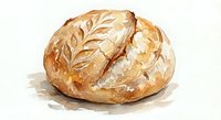 Watercolor artisan bread loaf with decorative wheat pattern scoring on golden brown crust, rustic bakery style illustration for culinary designs.