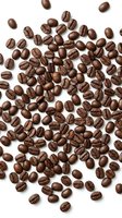 Roasted coffee beans scattered on white background, isolated for cafe menu design, beverage branding and culinary projects.