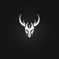 Minimalist white deer skull logo with antlers on black background, stylized geometric design for modern branding and graphic projects.