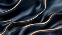 Elegant dark fabric with glowing golden lines creating flowing waves and curves against black silky material, suitable for luxury design backgrounds.