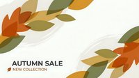 Autumn sale banner with colorful fall leaves in orange and green tones on light background for seasonal marketing campaigns and promotional materials.