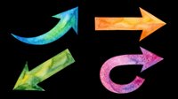 Watercolor arrows in blue, green, orange, and pink pointing in different directions, isolated on transparent background. Ready for clipart, t-shirt design, stickers, print-on-demand, and sublimation projects.