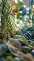 Fresh green pasta noodles with soft bokeh background creating elegant culinary composition for restaurant menus and food photography projects.