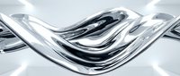 Flowing liquid metal wave with reflective chrome surface creating dynamic curves and smooth transitions for modern design projects.