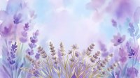 Watercolor lavender flowers with soft purple and blue tones creating dreamy botanical border on light background for spa wellness aromatherapy designs.