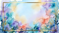 Watercolor floral frame with vibrant blooms in rainbow hues, soft washes, and botanical elements. Isolated on transparent background, ready for design projects.