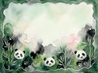 Watercolor panda frame with soft green and pink tones, decorative border design for invitations, cards and nursery decor projects.
