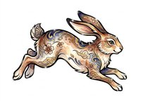 Decorative rabbit with ornamental floral patterns in brown and gold tones, isolated on transparent background. Ready for t-shirts, stickers, clipart, sublimation, and print-on-demand designs.