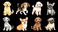 Cute dog breeds collection isolated on transparent background, ready for t-shirt design, clipart, stickers, print-on-demand products and sublimation projects.