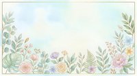 Soft watercolor floral border with pastel roses, green leaves, and wildflowers on a light blue background, perfect for cards and invitations.