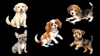 Friendly dog breeds collection isolated on transparent background, ready for t-shirt design, clipart, stickers, print-on-demand products and sublimation projects.