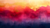 Dramatic sunset sky with vibrant gradient from golden yellow through deep red to purple, created in watercolor style with soft blending and atmospheric depth.