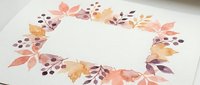 Watercolor autumn floral wreath frame with warm orange, pink and purple leaves and berries on white paper background for wedding invitations and greeting cards.