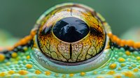 Extreme macro close-up of reptile eye with intricate golden iris patterns and detailed scales. Professional wildlife photography for educational content.