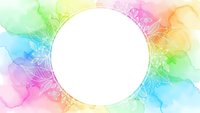 Colorful watercolor background with white circle frame and delicate floral line art border for creative design projects and artistic presentations.