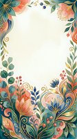 Ornamental floral frame with coral, teal, and gold botanical elements, decorative leaves and berries isolated on cream background, ready for invitations, greeting cards, and design projects.