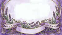 Lavender flowers and ornamental ribbon frame with swirling botanical elements on isolated white background, suitable for greeting cards, invitations, and design projects.