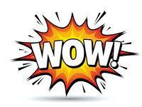 Comic book style WOW exclamation burst with explosive orange and yellow colors on white background for graphic design projects.