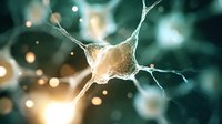 Glowing neuron cell with synaptic connections on dark background showing neural network activity and brain cell communication in medical science research.