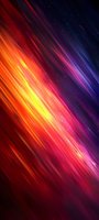 Vibrant diagonal light streaks in yellow, orange, red, and purple create dynamic motion against dark space background with subtle stars and cosmic elements.