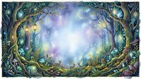 Enchanted forest tunnel with glowing magical lights, ancient twisted trees, and mystical atmosphere creating a portal to fantasy realm.