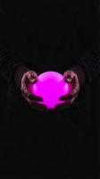 Primate hands holding glowing neon magenta heart shape against dark background, symbolizing love, energy, and connection for creative design projects.