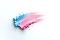 Pink and blue cosmetic powder smudge on white background, crushed makeup texture showing soft gradient blend of pastel colors for beauty products.