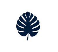 Navy blue monstera leaf silhouette isolated on white background, minimalist botanical design element for logos, patterns and decorative projects.