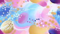 Colorful abstract background with flowing waves, gradient circles, and scattered dots in pink, blue, gold, and purple tones. Seamless pattern tiles into continuous backdrop.